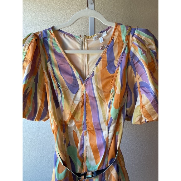 Rosevelvet Retro Psychedelic Swirl Puff Sleeve Mini Dress Orange Purple Small - Picture 4 of 9